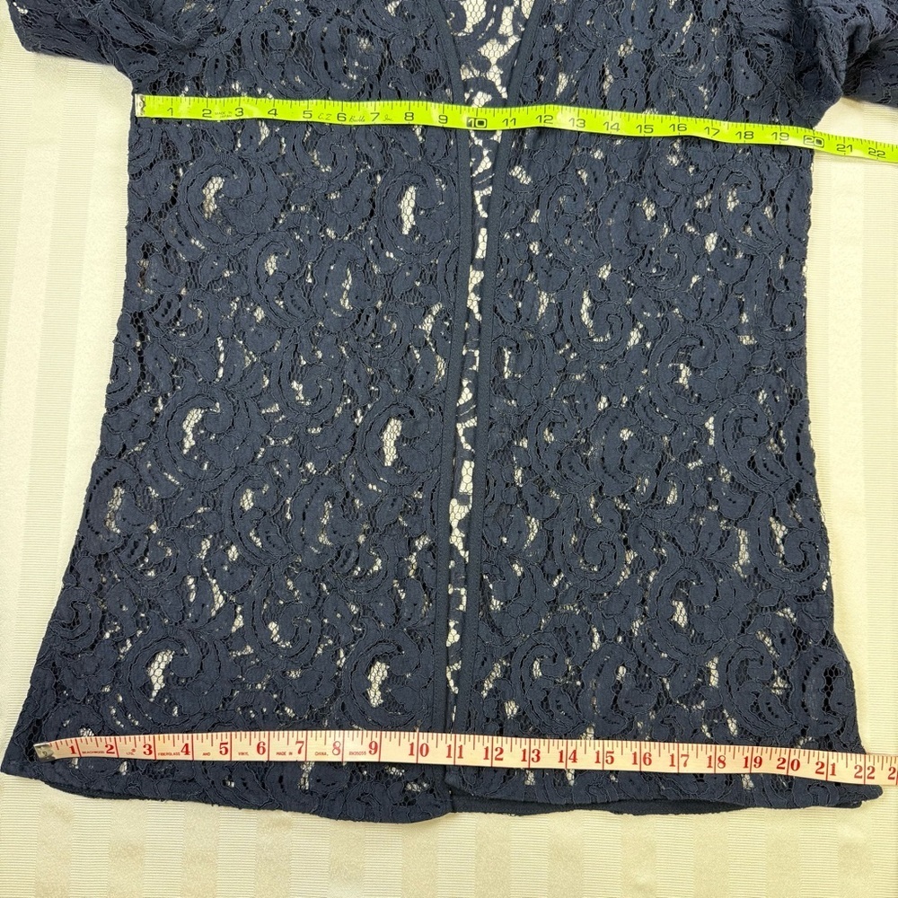 Bedford Fair Lace Tunic Cardigan Cover Open Front Jacket Sz 14 Navy Blue - Picture 6 of 11